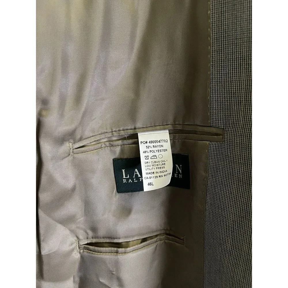 Ralph Lauren Mens 46L‎ Beige Check Soft Blazer Sport Coat Suit Jacket Lined
